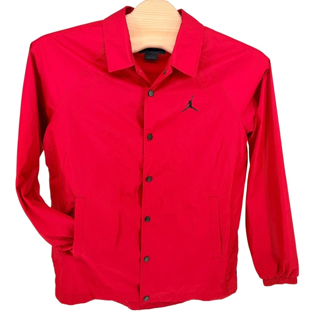 Jordan Coaches Jacket Large Red Jumpman Snap Front Raglan Streetwear
